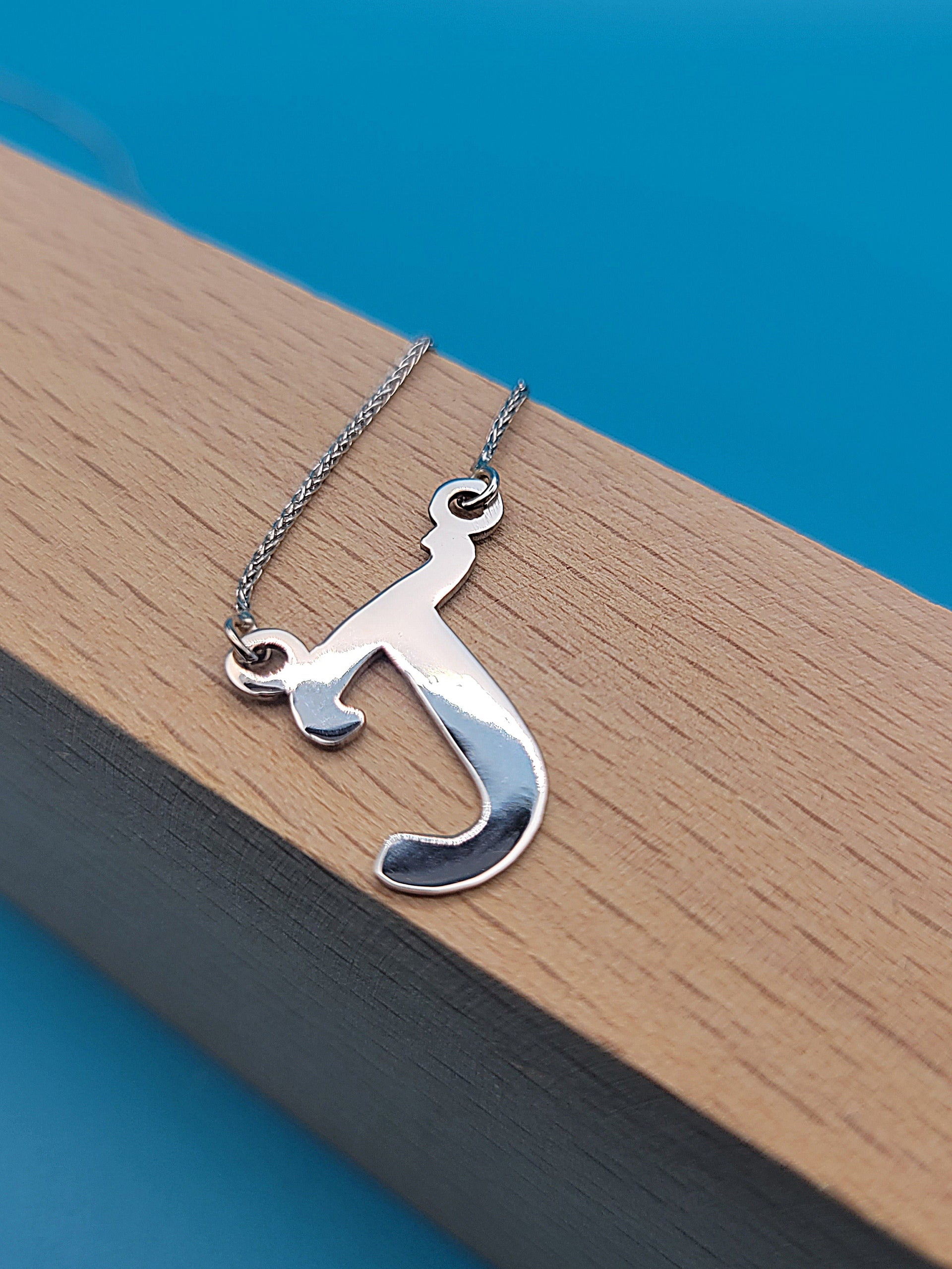 Slide 3of5: Beautiful necklace with capital letter initial "J" in 14k White Gold