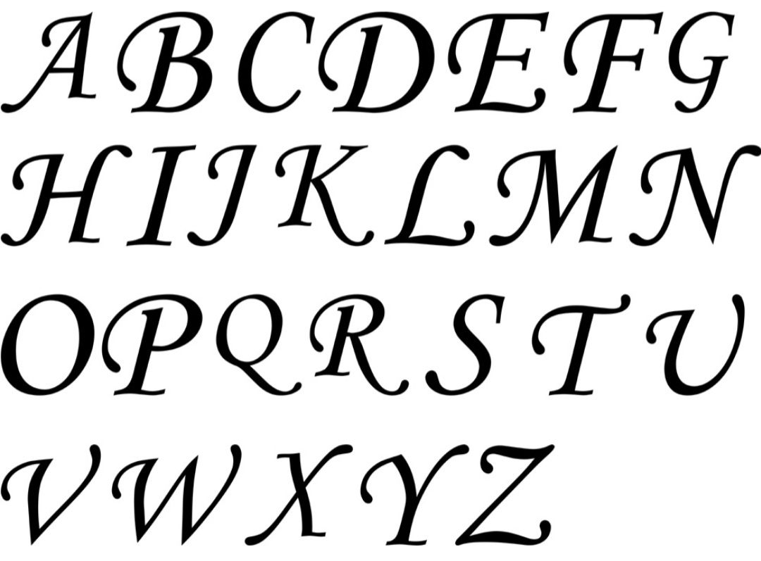 Available initial letters in the iconic Monotype Corsiva Font. (A thru Z)